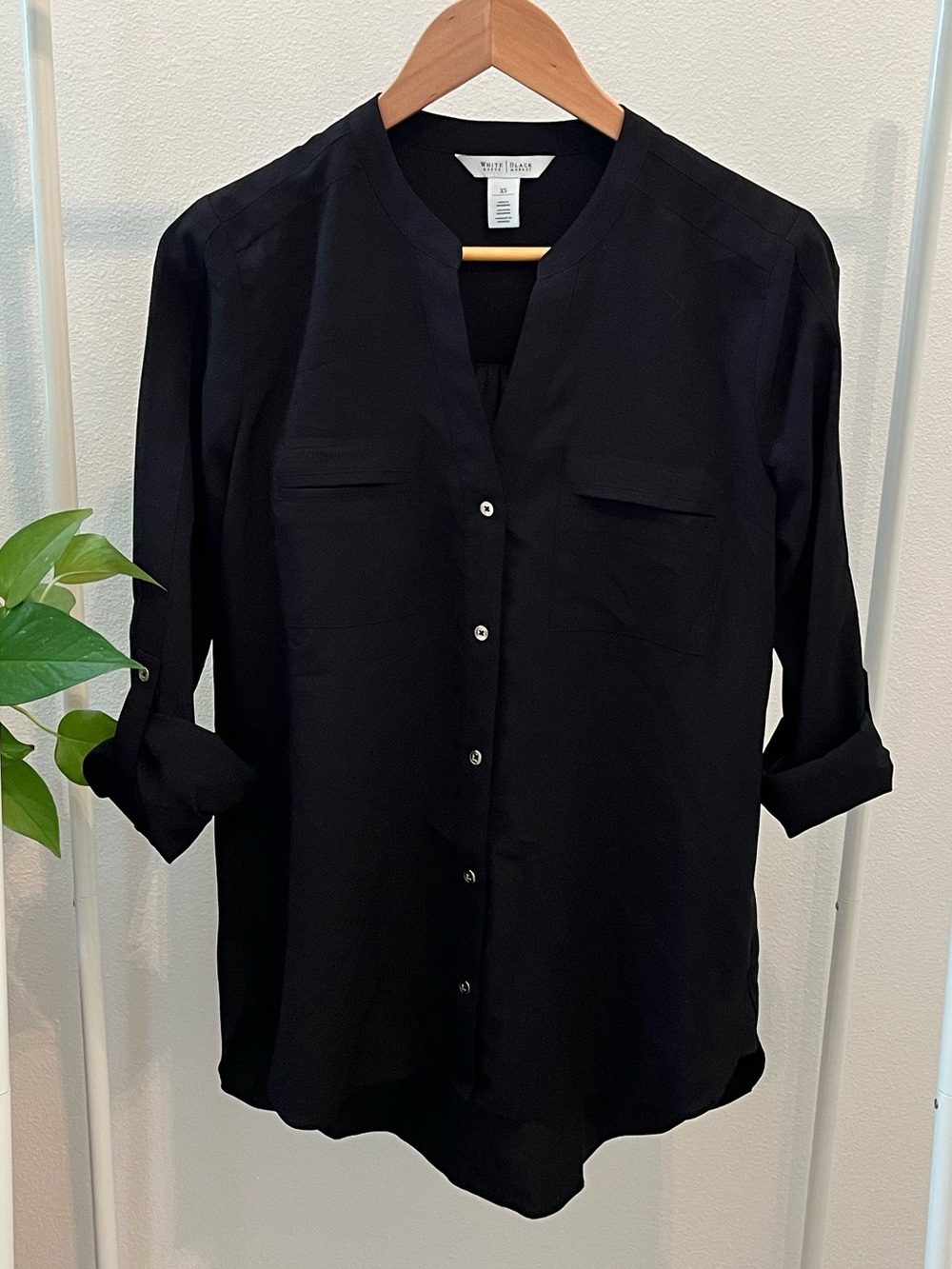 White House Black Market Black Button-Down Blouse